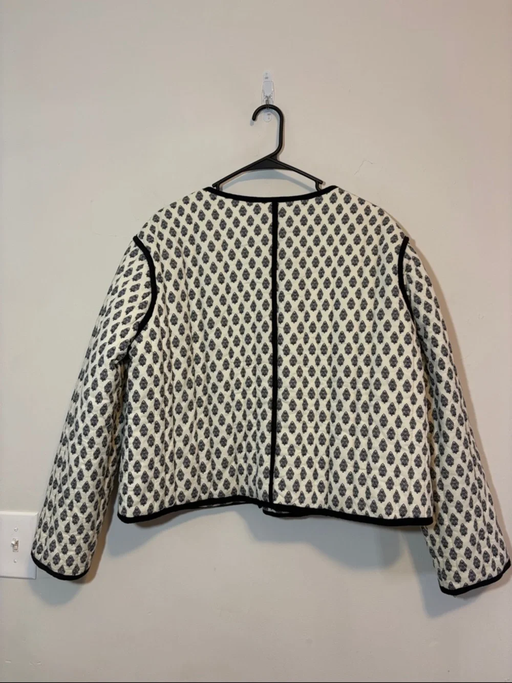 H&M White Quilted Jacket with Black Trim